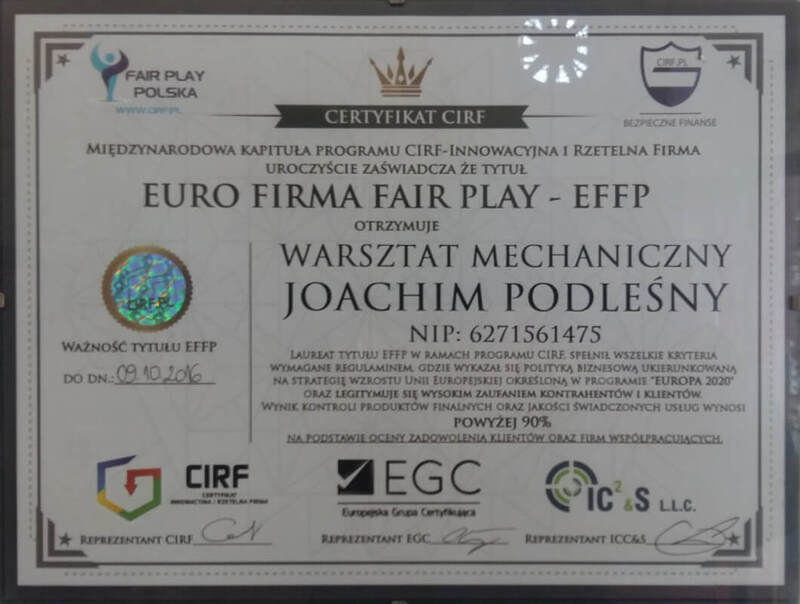 Certyfika Euro Firma Fair Play